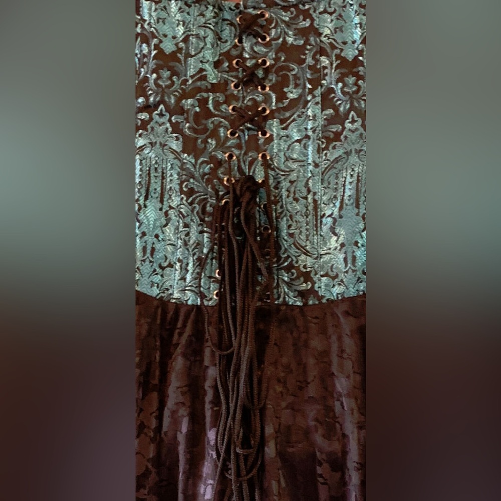 NWT Burleska Paula Corset Dress in Turquoise and Jacquard Black Lace Size 26 - Picture 2 of 5